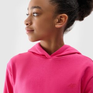 4F Bluza dresowa nierozpinana z kapturem dziewczęca - różowa 152 (11-12 lat)