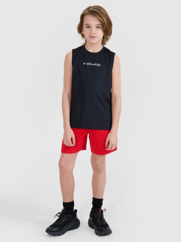 b9c88772a8c54894a8a7133417bf19f23f3c7b04 4F Tank top sportowy szybkoschnący chłopięcy - czarny 122/128 (6-8 lat)