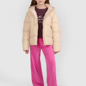 4F Kurtka puchowa z wypełnieniem syntetycznym dziewczęca - beżowa 164 (13-14 lat)