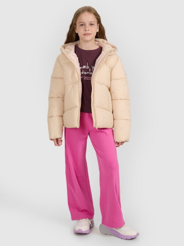 4F Kurtka puchowa z wypełnieniem syntetycznym dziewczęca - beżowa 164 (13-14 lat)