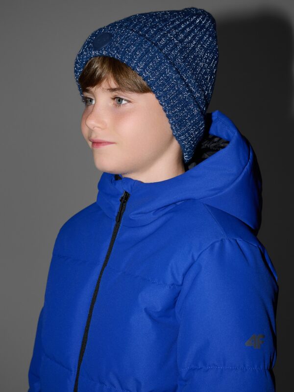 4F Czapka beanie odblaskowa chłopięca - niebieska