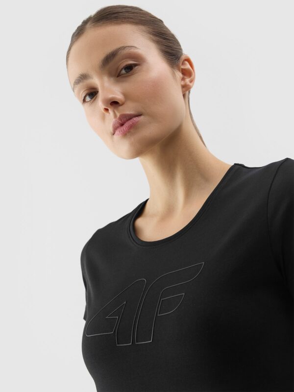 4F T-shirt slim z nadrukiem damski - czarny