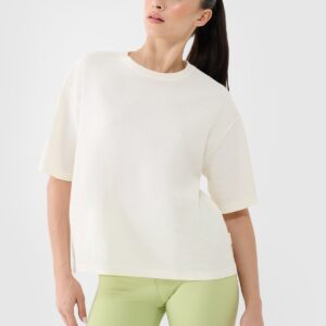 bcdaa3893881ff5b7cf0e662170b9f74cc19f01f 4F T-shirt regular z waflowej dzianiny damski - biały