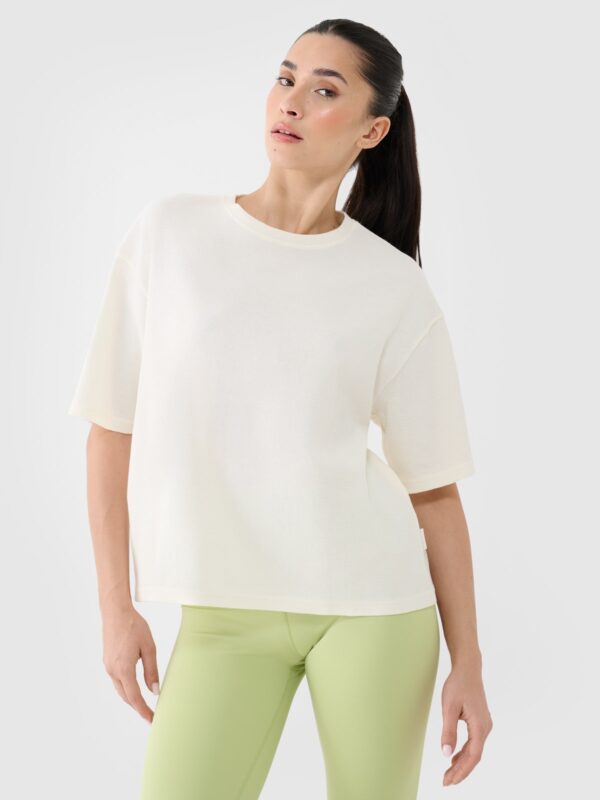 bcdaa3893881ff5b7cf0e662170b9f74cc19f01f 4F T-shirt regular z waflowej dzianiny damski - biały