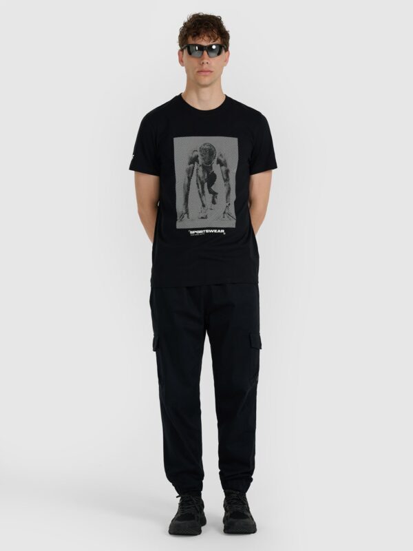 4F T-shirt regular z nadrukiem męski - czarny