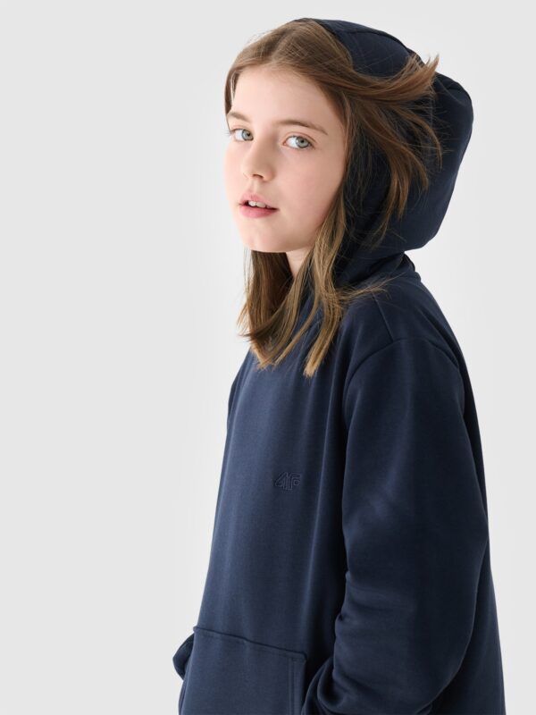 4F Bluza dresowa nierozpinana z kapturem dziewczęca - granatowa 128 (7-8 lat)