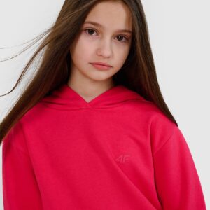 4F Bluza dresowa nierozpinana z kapturem dziewczęca - różowa 146 (10-11 lat)