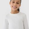 4F Longsleeve slim crop top gładki dziewczęcy - biały 122 (6-7 lat)