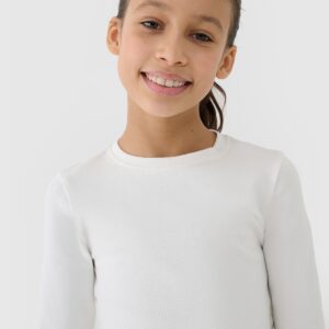 4F Longsleeve slim crop top gładki dziewczęcy - biały 122 (6-7 lat)