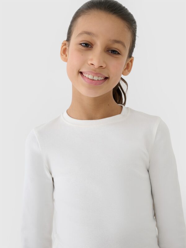 4F Longsleeve slim crop top gładki dziewczęcy - biały 122 (6-7 lat)