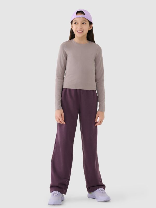 4F Longsleeve slim gładki dziewczęcy - beżowy 146 (10-11 lat)