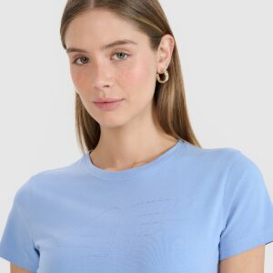 bde6a5d4c36f6eb611cd5d833f9391a3d0f2392d 4F T-shirt slim z nadrukiem damski - granatowy