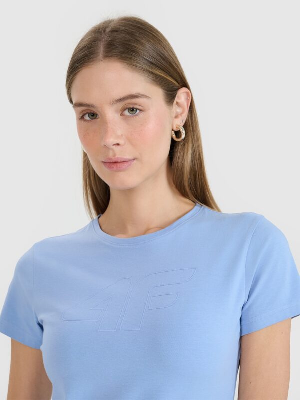 bde6a5d4c36f6eb611cd5d833f9391a3d0f2392d 4F T-shirt slim z nadrukiem damski - granatowy