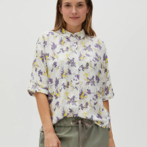 Wiskozowa koszula w kwiaty beżowa