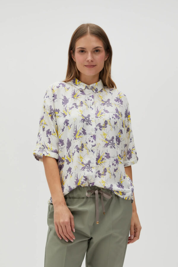 Wiskozowa koszula w kwiaty beżowa