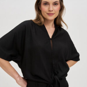 Wiskozowo-lniana koszula czarna