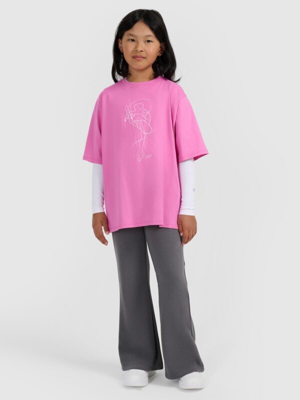 4F T-shirt oversize z nadrukiem dziewczęcy - różowy 128 (7-8 lat)