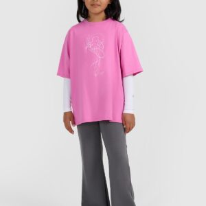 bf95c9abe6120af4fe736193e21f519d88c6538c 4F T-shirt oversize z nadrukiem dziewczęcy - różowy 128 (7-8 lat)