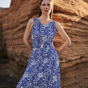 Wzorzysta sukienka midi niebieska