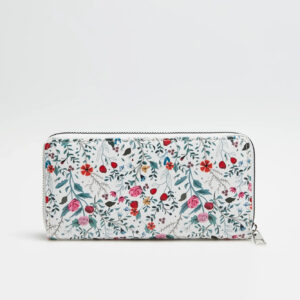 Portfel ozdobiony nadrukiem w kwiaty biały