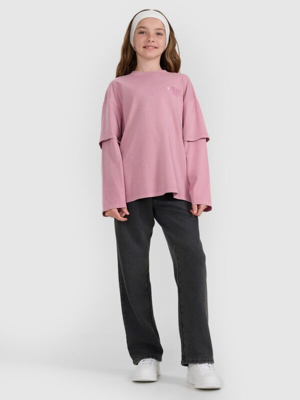 4F Longsleeve oversize z nadrukiem dziewczęcy - różowy 146 (10-11 lat)