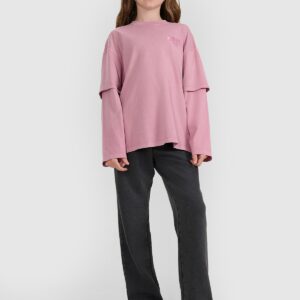 4F Longsleeve oversize z nadrukiem dziewczęcy - różowy 146 (10-11 lat)