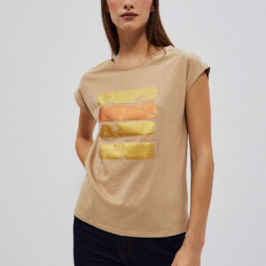 Bawełniana bluzka z nadrukiem ciemny beż