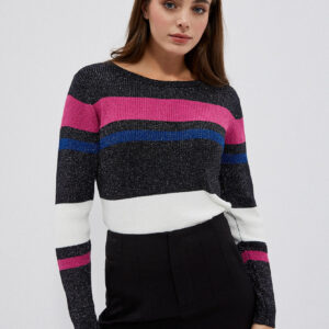 Dopasowany sweter w paski z metaliczną nitką czarny