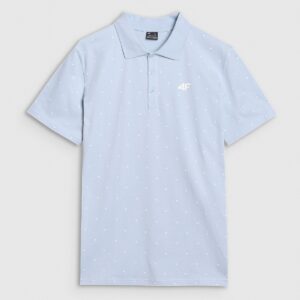 4F Koszulka polo regular z nadrukiem męska - niebieska