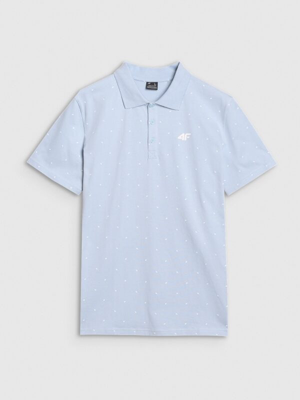 4F Koszulka polo regular z nadrukiem męska - niebieska