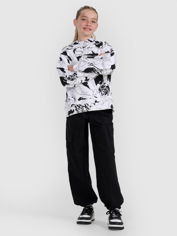 4F Bluza dresowa nierozpinana z kapturem dziewczęca - biała 152 (11-12 lat)