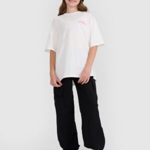 4F T-shirt oversize z nadrukiem dziewczęcy - biały 140 (9-10 lat)