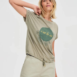 Bawełniana bluzka z nadrukiem oliwkowa