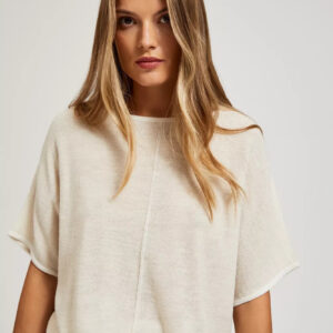 Sweter oversize z metaliczną nitką perłowy