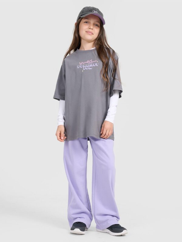 4F T-shirt oversize z nadrukiem dziewczęcy - szary 158 (12-13 lat)