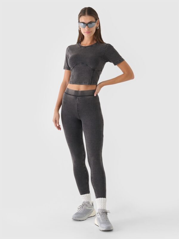 4F Crop top slim gładki damski - czarny