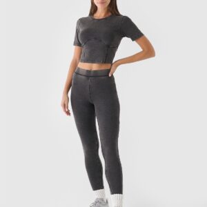 4F Crop top slim gładki damski - czarny