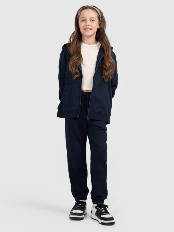 c6261b7fb67e28b315c97dd95de9809ab768cdd9 4F Bluza dresowa rozpinana z kapturem dziewczęca - granatowa 140 (9-10 lat)