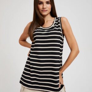 Top w paski czarno-beżowy