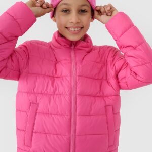 4F Kurtka puchowa z wypełnieniem syntetycznym dziewczęca - różowa 158 (12-13 lat)