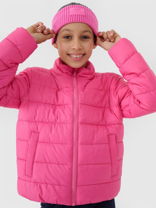 c77d68af12e6f4d6d5bef86dd3a3be0affa469be 4F Kurtka puchowa z wypełnieniem syntetycznym dziewczęca - różowa 158 (12-13 lat)