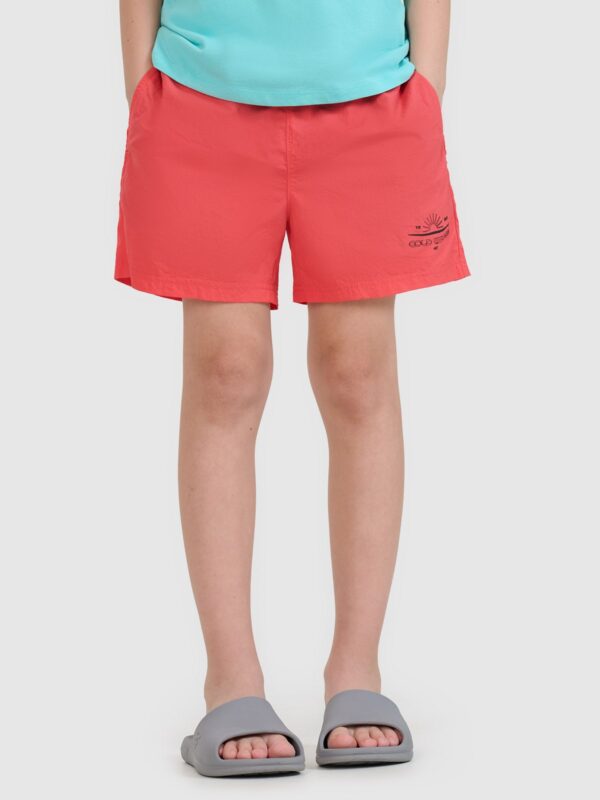 c8b649456aacc27b89f9ae6d140ec196bca0c6a8 4F Spodenki plażowe boardshorty chłopięce - czerwone 146/152 (10-12 lat)