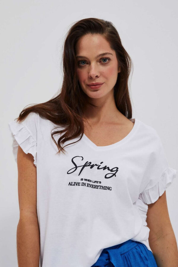 c9500a4ec2f7d57dd957773a8ad07f1ad074cf3e Bluzka z napisem i fablaną na rękawie