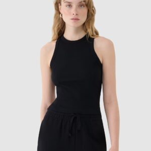 4F Top slim z prążkowanej dzianiny damski - czarny