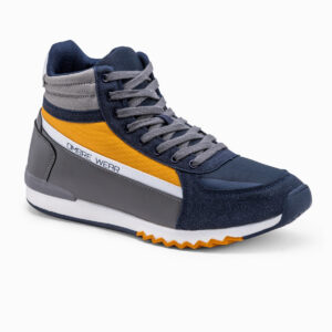 Buty męskie sneakersy za kostkę - granatowo-żółte V2
