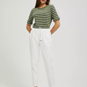 Spodnie z prostą nogawką i wiązaniem w pasie białe