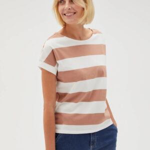 Bluzka w paski z krótkimi rękawami beżowa
