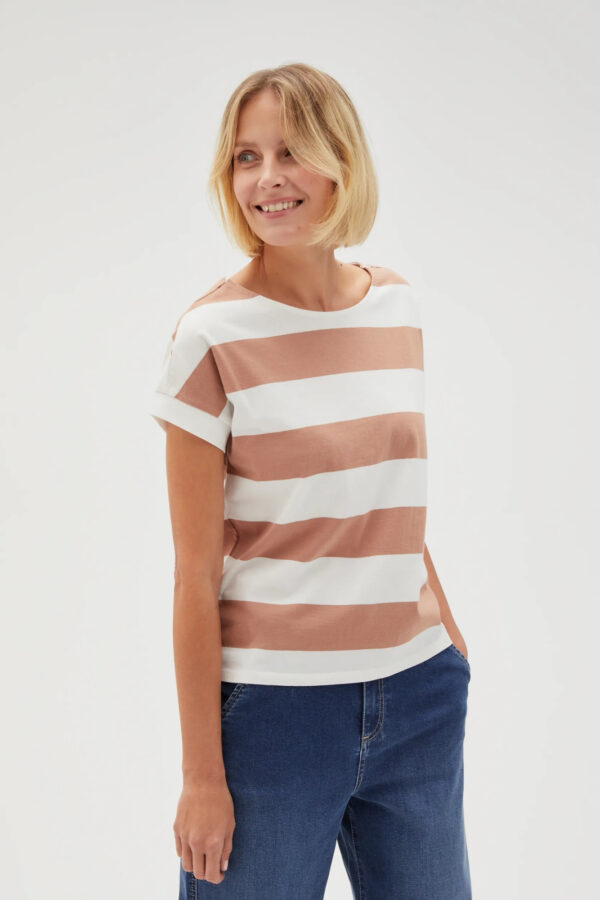Bluzka w paski z krótkimi rękawami beżowa