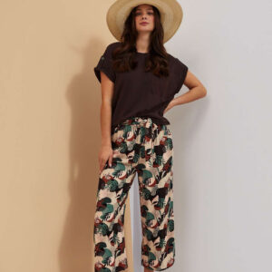 Wzorzyste spodnie kuloty ciemnobeżowe