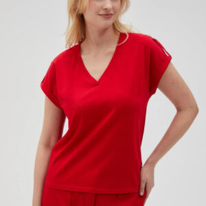 cba20bd149d1f9946eaf31f3d41f27c3efa872fe Gładki t-shirt z dekoltem w serek czerwony